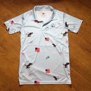 Gashouse Golf Mens 1776 Patriotic Eagle American Flag Polo Shirt Blue Small